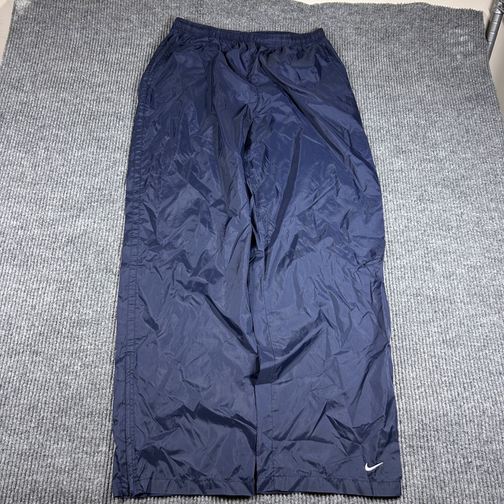 Nike Track Pants Mens XL Navy Blue Vintage Windbreaker Nylon Mesh Lined Zip Cuff
